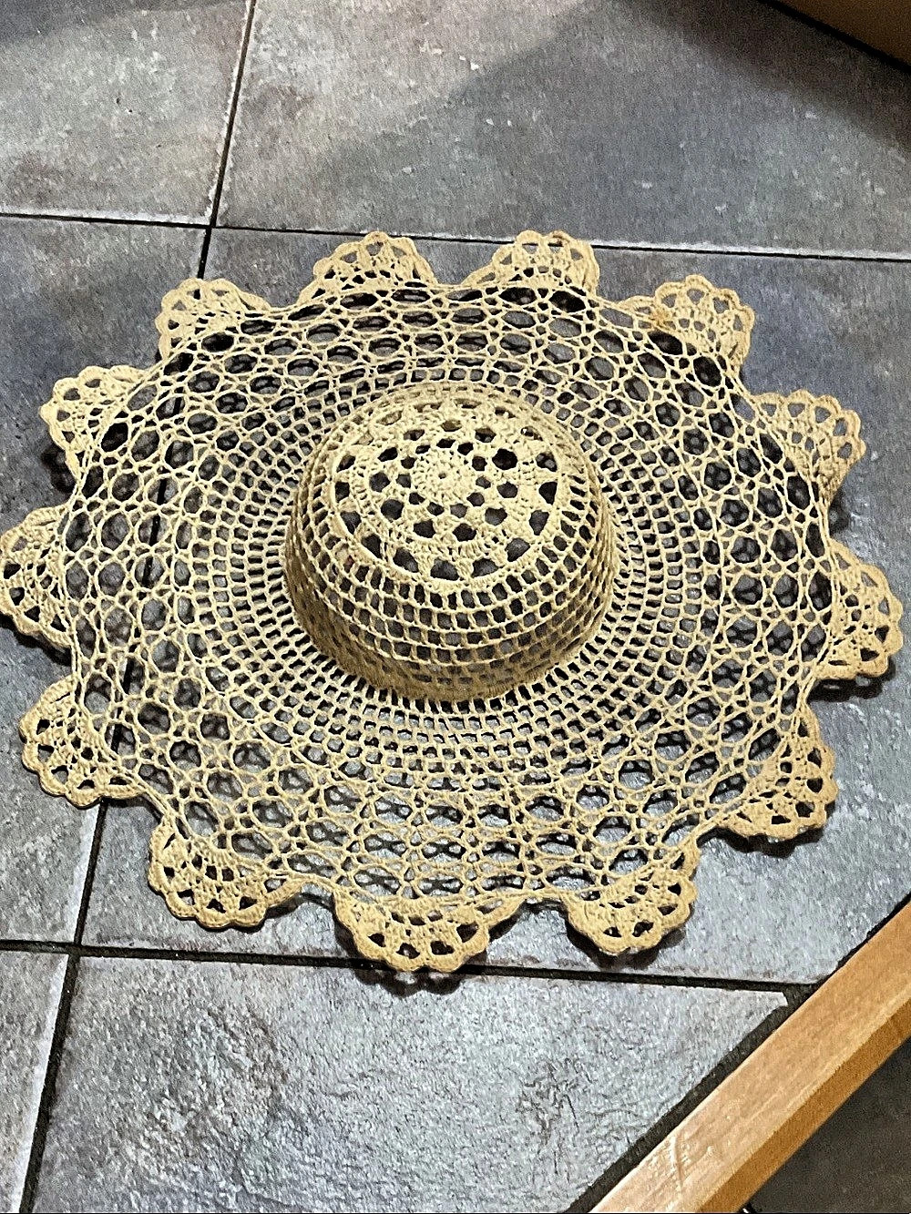 Crocheted hat decor.